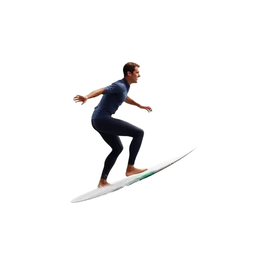 A surfer riding a wave across the SurfoVerse worlds